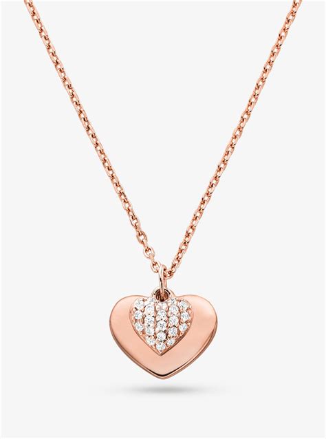 Michael Kors Sterling Silver Pavé Heart Pendant Necklace 